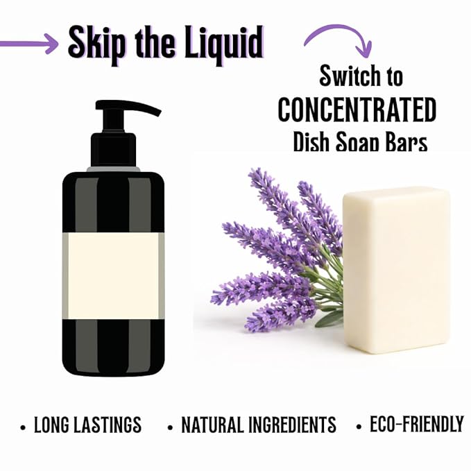 KELEBS 7 Dish Soap Bars | Lavender Essential Oil Formula | Natural & Organic Ingredients | Gentle on Hands | For Plant-Based Kitchens & Light Dishwashing | Biodegradable | No Overpour | Value Pack