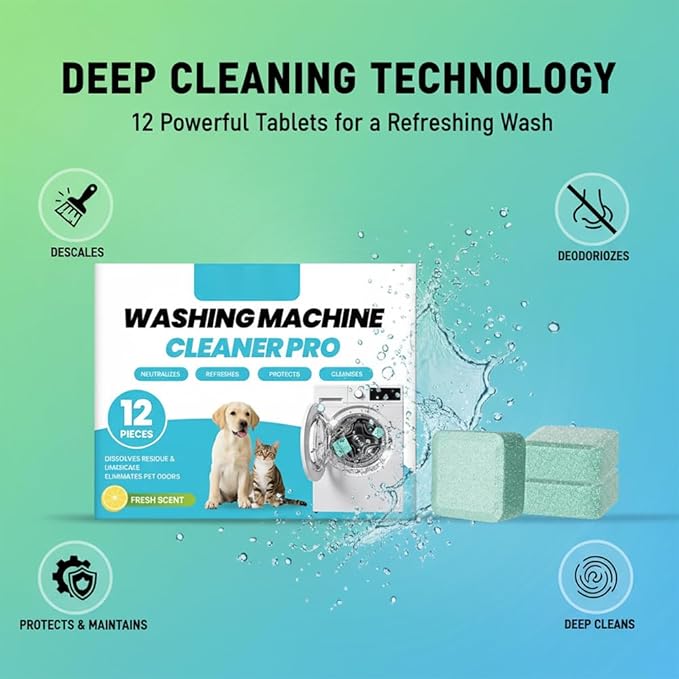 RAINPOT Washing Machine Cleaner for Washing Machines, Universal Compatible with Front Loader & Top Loader, Effective Odor Eliminator, Septic-Safe, 12 Tablets (24 PCS)