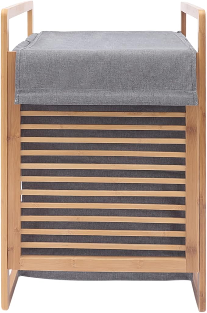 One-Section Organizer Storage Shelf with Bamboo Frame and Baskets Storage Drawers Unit,Laundry Towel Hamper Cabinet Tower One Part Compartment Sorter Basket