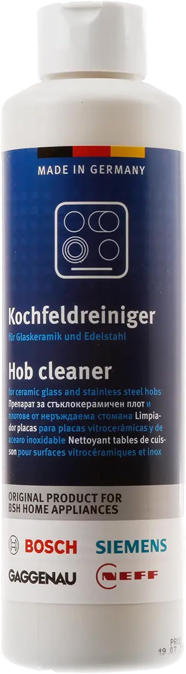 Hob Cleaner for Ceramic Glass Stainless Steel Hobs 250ml compatible with Bosch Siemens Neff Gaggenau