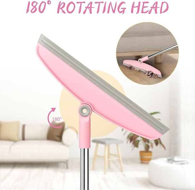 Multifunction Silicone Broom, 54 Inch Adjustable Long Handle Rubber Broom Sweeper for Floor Bathroom Kitchen Shower Pet Hair Glass(Gray Pink)