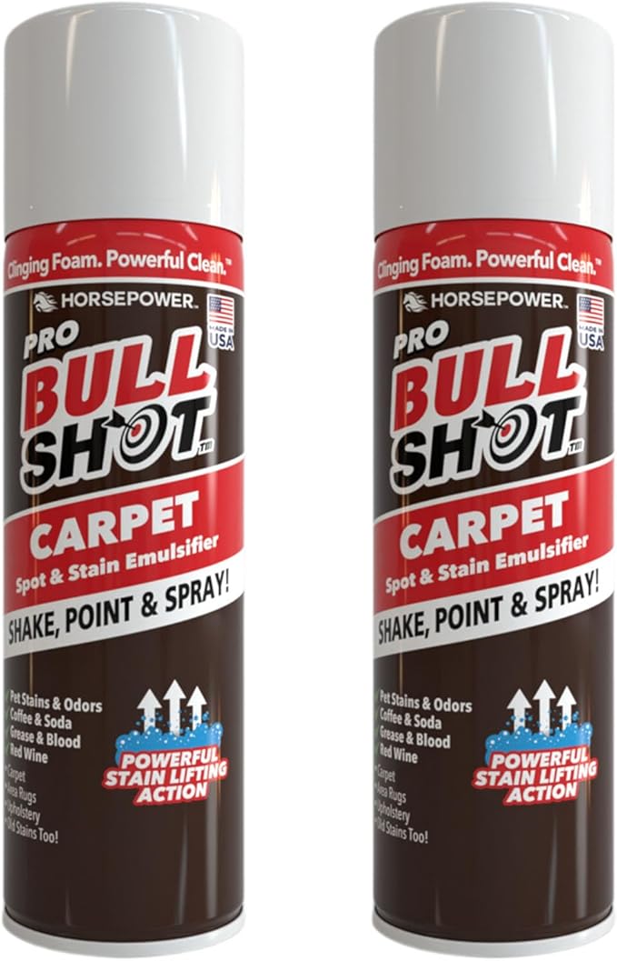 Horsepower Bull Shot Carpet Spot & Stain Remover by Horsepower, AS SEEN ON TV, Made In USA, Just Point & Spray, Stain-Lifting Foam-Action, Pet Stains & Odors, Coffee, Soda, Wine, Stains, 2 Pack