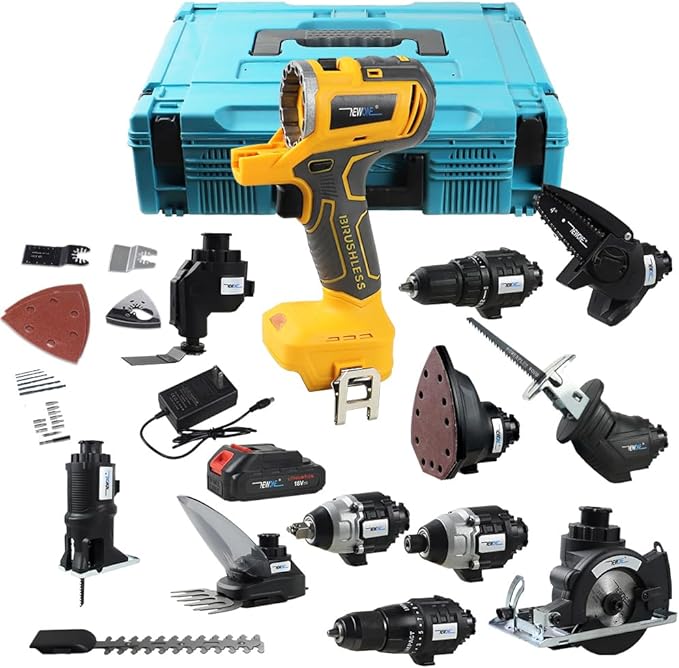 NEWONE 12-Tools Set Power Tool Combo Kits Compatible with De-Walt 20V Battery,Cordless Tool Set,2 Batteries and Charger