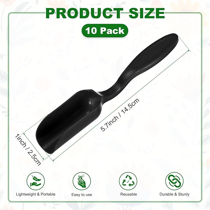 10-Pack Mini Gardening Shovel Spoons, Plastic Garden Soil Scoops for Cultivation Digging Transplanting/Flower Planting/Plant Succulent, Colorful Small Gardening Tools [Black]