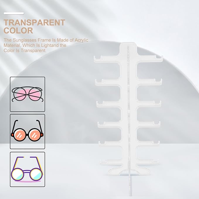 SAFIGLE 6-Tier Plastic Sunglasses Organizer Rack, Eyewear Display Stand with Multi-Layer Storage, Desktop Glasses Display Holder for Sunglasses and Eyeglasses, Home and Office Use