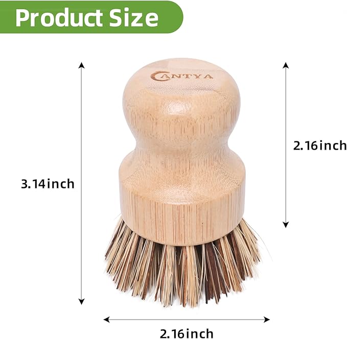 6 Packs Bamboo Dish Brush - Bamboo Wok Brush, Natural Union Fiber and Tampico Fiber Bamboo Scrub Brushr for Washing Cast Iron Pan/Pot(Hard Bristle)