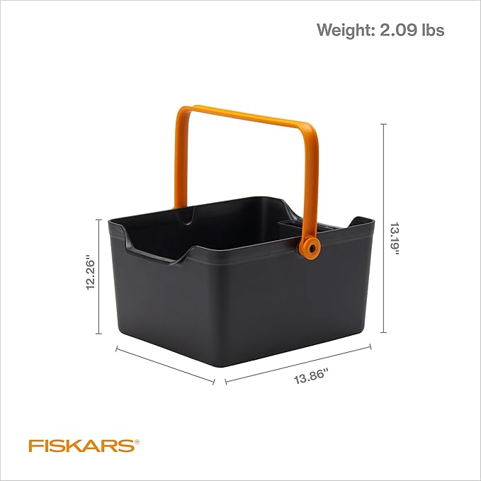 Fiskars Garden Tool Caddy, Portable Storage Organizer with Removable Bin for Snips & Pruners, Durable Recycled Resin Carrier for Indoor & Outdoor Gardening, Locking Handle & Wall Mount