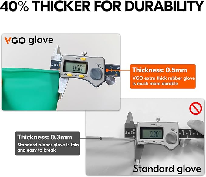 Vgo... 2-Pairs Reusable Household Gloves, Rubber Dishwashing gloves, Extra Thickness, Long Sleeves, Kitchen Cleaning, Working, Painting, Gardening, Pet Care (Size XL, Green, HH4601)