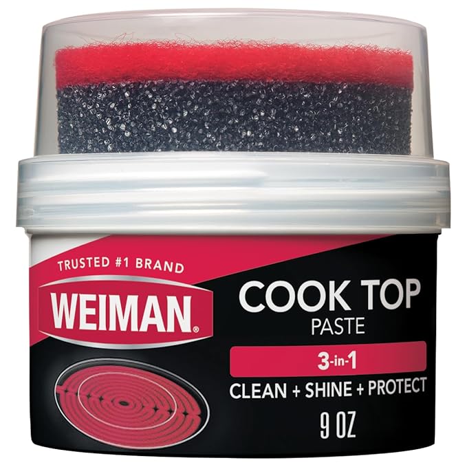 Weiman Cooktop Cleaner Paste, Easily Remove Burned-On Food, Grease and Watermarks, Leaving Your Glass Cook Top Sparkling