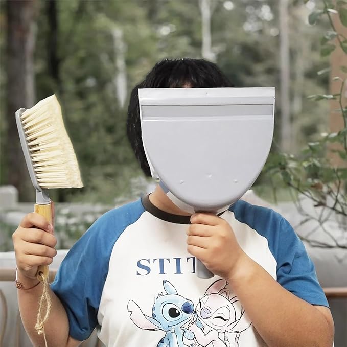 Dustpan and Brush Set -Small Broom Dustpan Set, Hand Broom and Dust Pan for Pet, Car, Dorm, Comping (Gray)