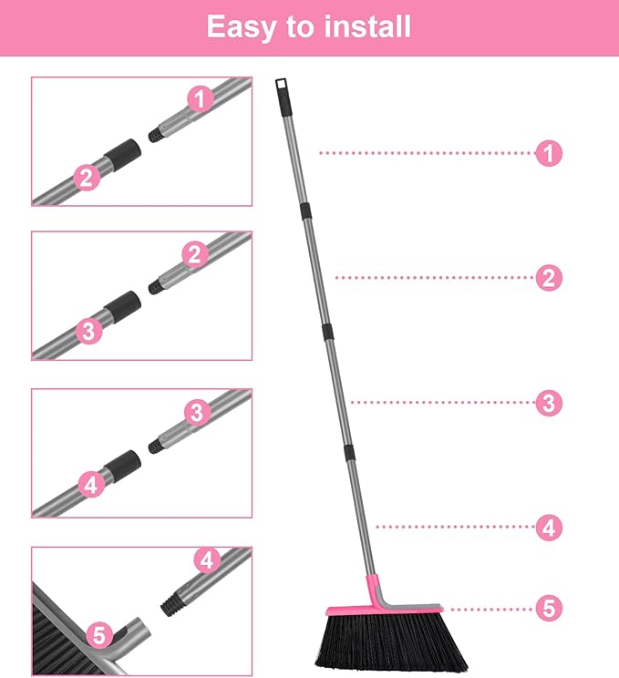 KeFanta Heavy Duty Broom, Outdoor Broom with 54.7" Long Handle, Commercial Brooms for Sweeping Outdoor Concrete Courtyard Garage Patio Indoor Home Floor Kitchen Office Lobby