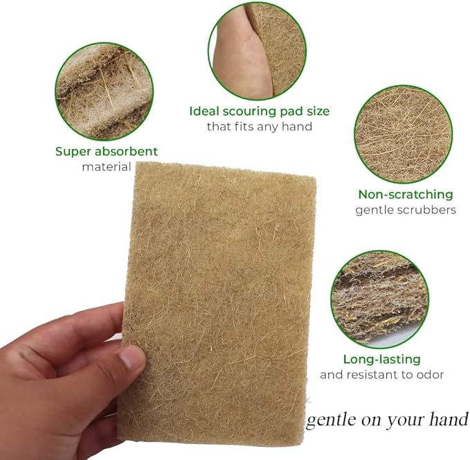 Natural Scouring Pads 15 Pack- Non-Scratch Sisal Cleaning Scrub Pads for Dishes, Eco-Friendly Coconut Fiber Kitchen Scrubbers for Pans and Pots, Compostable, Biodegradable
