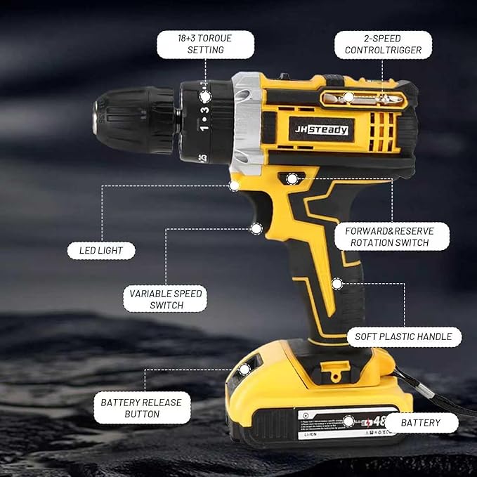 136pcs Heavy-Duty Cordless Drill & Tool Set with 2 Batteries, All-in-One Hand Tool Set，Lithium-Ion Drill Press, Screwdrivers, Bits, Wrenches, Pliers Electric Toolbox Kit for home Repair, Construction