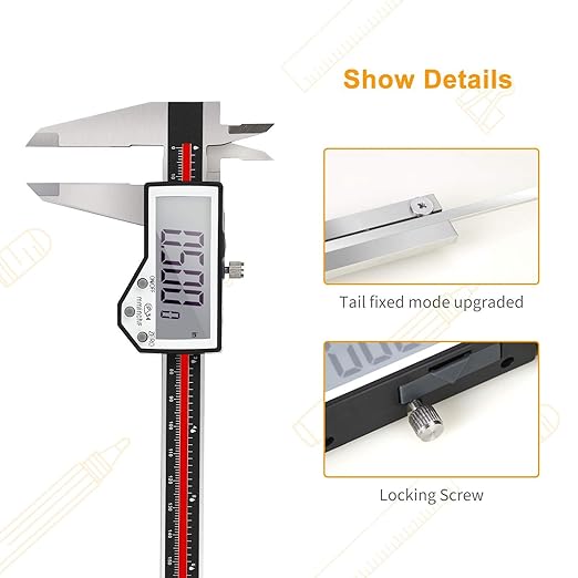 Digital Caliper, 8" Caliper Measuring Tool Extreme Accuracy Waterproof Electronic Vernier Caliper Industrial Stainless Steel Digital, Durable Measuring Tool with Large LCD Screen