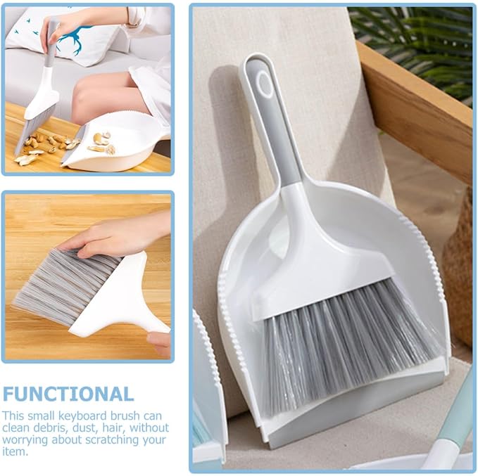 Toyvian Mini Dustpan and Brush Set, Small Handheld Broom with Dustpan, Portable Car Vent Cleaner and Desktop Cleaning Accessory, Gray Compact Cleaning Tool Kit for Home and Car Use
