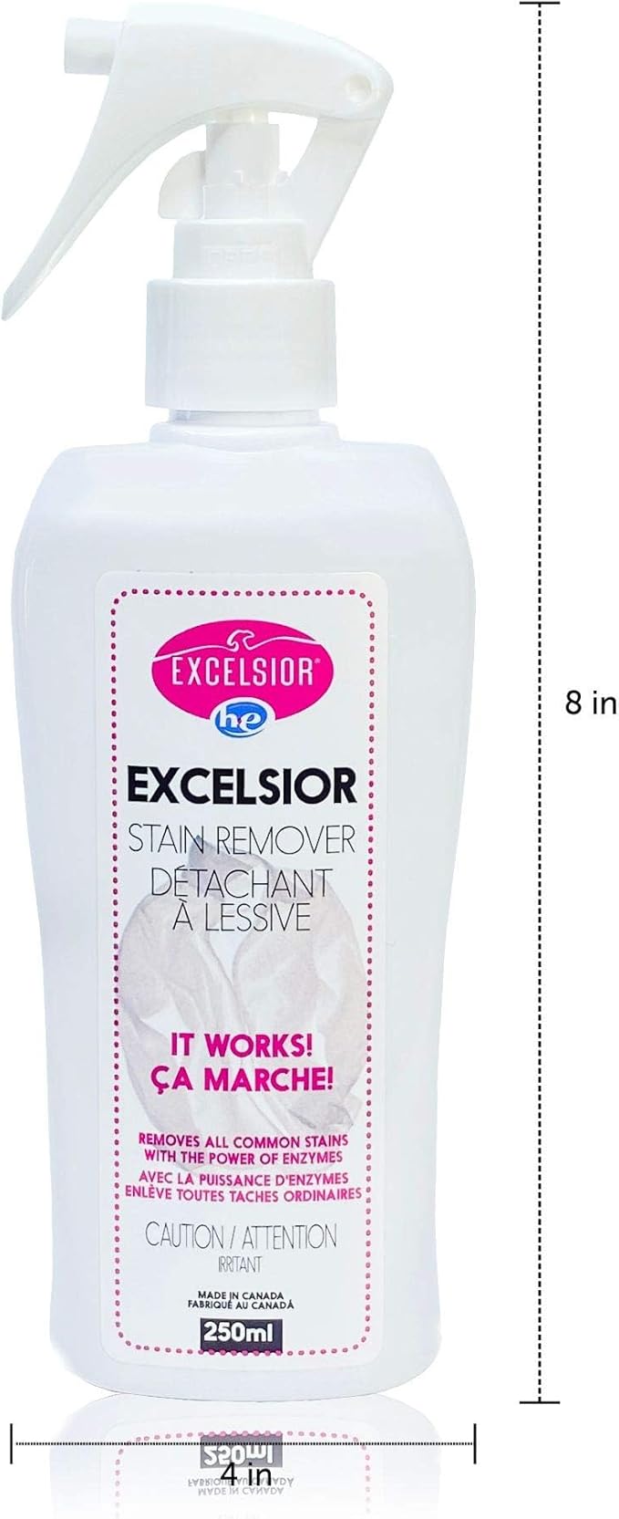 Excelsior HE Laundry Stain Remover Spray for cleaning clothes naturally with enzymes- 250 Millilitres color-safe and Eco-friendly