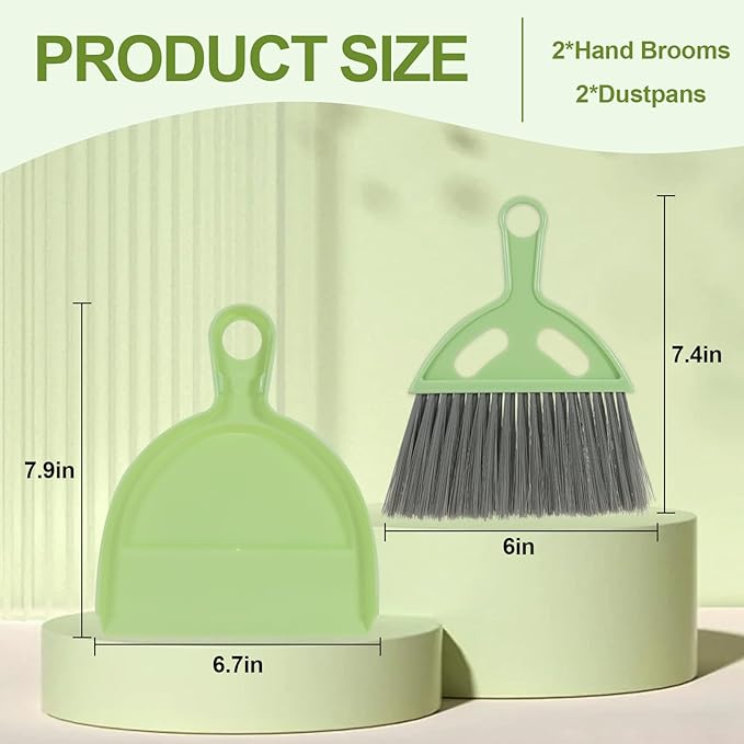 Small Dustpan and Brush Set, Mini Dust Pan and Brush, Hand Broom and Dustpan Set, for Cat Litter, Kitchen, Tables, Countertops, Cars, etc.(2PCS)