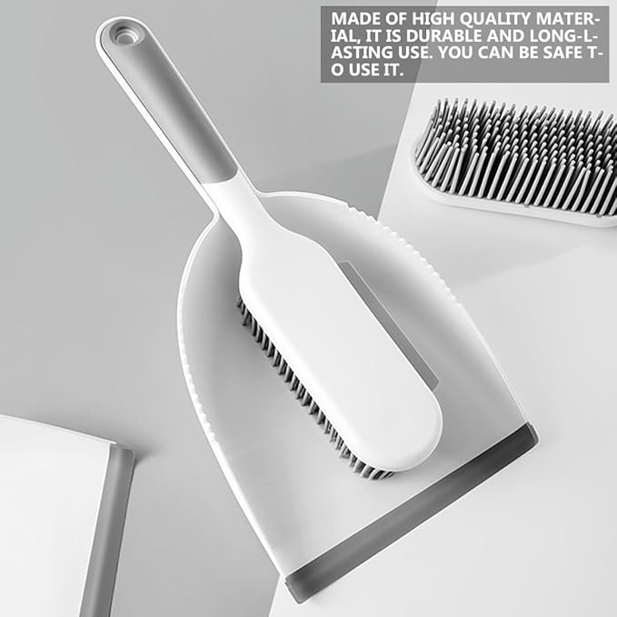 Beaupretty 2-pcs Mini Broom and Dustpan Set, White Grey Handheld Cleaning Brush Tools for Home Dust Removal, Bed and Desk Accessory for Indoor Sweeping