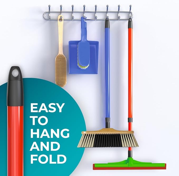 HeloMorSqueegee Broom Scrubbing Brush with Telescopic Long Handle for Garage, Patio, Deck, Tile and Shower (59 Inch (Metal Broom Handle))