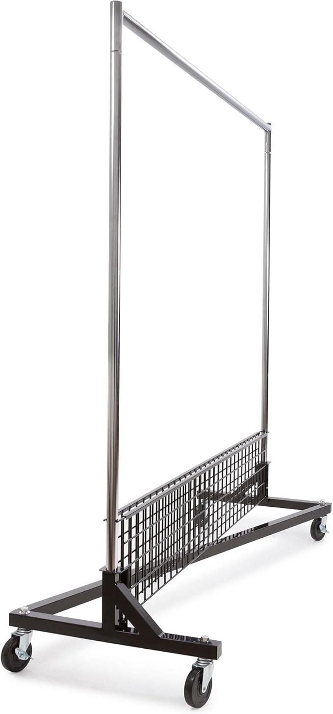 Econoco Commercial Garment Rack - Rolling Clothes Rack, Heavy Duty (Z Rack with Base Shelf, Black)