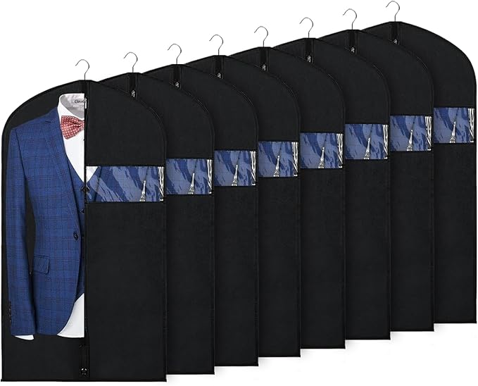 Syeeiex 40" Garment Bags for Hanging Clothes, Set of 8 Suit Bag, Suit Bags for Closet Storage, Garment Covers for Storage Suits, Shirts,T-shirts and Jackets on Closet(Black)