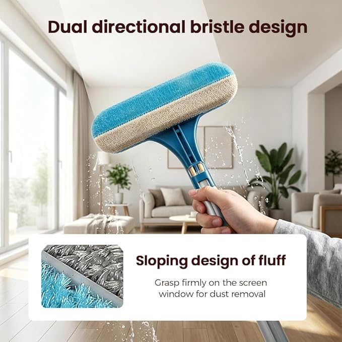 Window Screen Cleaning Brush,2 in 1 Window Screen Cleaner Tool with Squeegee,Mesh Screen Cleaner,Multi-Purpose Cleaning Brush for Patio, Door, Porch Screens (Yellow Green)