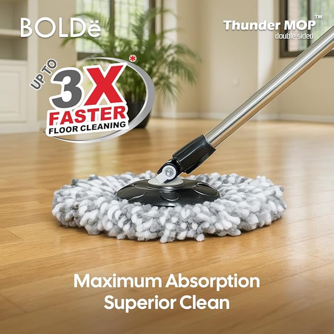 Thunder Mop Spin System -Double-Sided- 2 Compact Stackable 6L Buckets, Microfiber Head, Stainless Steel Wringer, Antifungal Quick-Dry Cleaning, Soap Dispenser, 3 Free Refills (Lime/Forest Green)