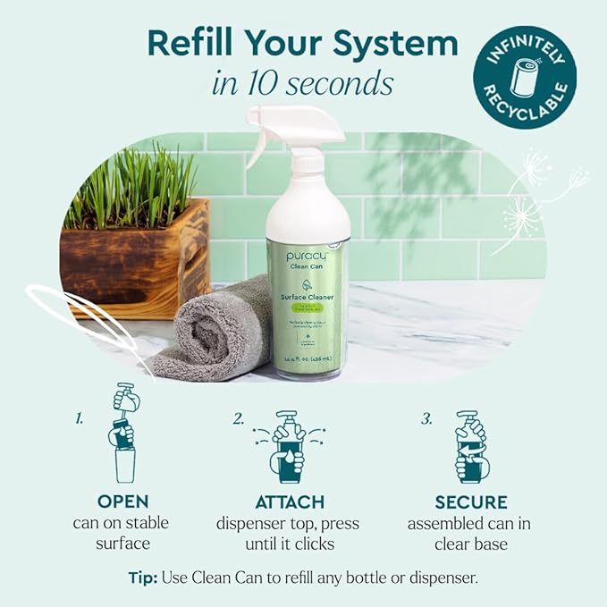 Puracy Multi-Surface Cleaner Clean Can- Plant-Powered All Purpose Cleaner - Surface Cleaner Solution As Seen on TikTok (Green Tea + Lime, 14.4 fl oz, 3 Pack)