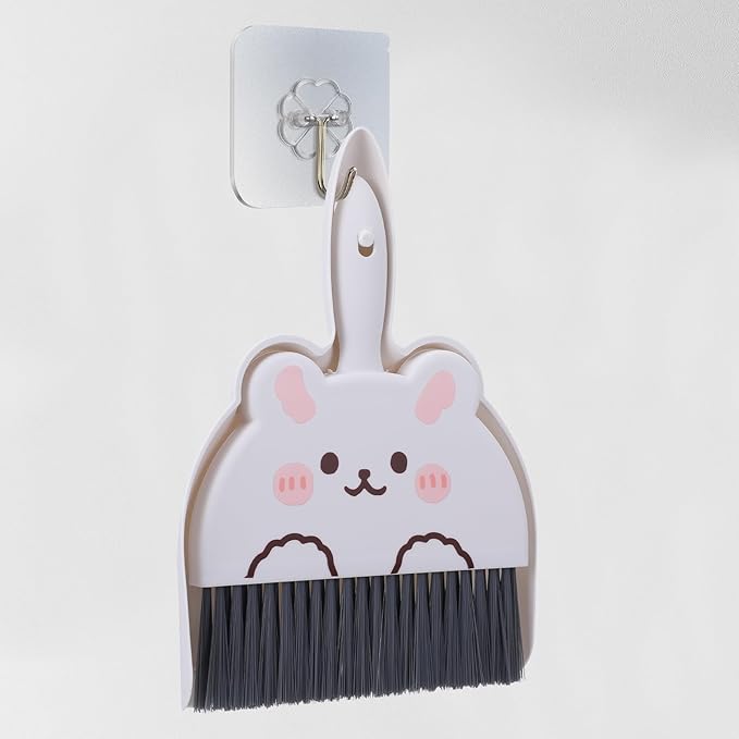 Upgrade Small White Broom and Dustpan Set, Hand Dustpan and Brush Set, Cute White Mini Broom and Dust pan Sets, Little Dust Pan for Home Use Tabletop Debris Cleaning Pet Cages Guinea Pig Cages