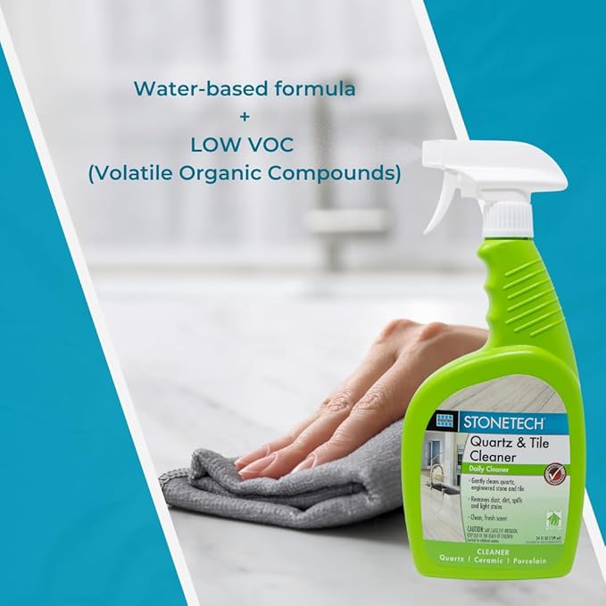 StoneTech Quartz & Tile Cleaner Spray – Quartz Countertop Cleaner for Engineered Stone, Ceramic & Porcelain – Removes Dirt & Spills – 2-Pack, 24oz Each + 2 Microfiber Cloths Fresh Scent