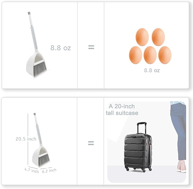 Small Broom and Dustpan Set, Household Mini Broom and Dustpan Set, Mini Broom and Cleaning Set Suitable for Various Small Areas (White)