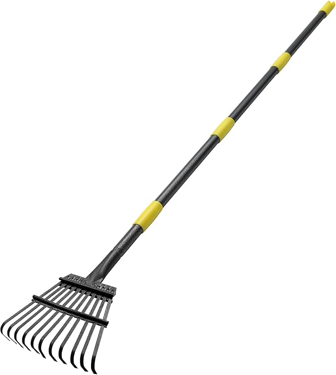 INFLATION Garden Rake for Leaves Sturdy Small Metal Yard Leaf Rakes for Lawns 78" Length 8.5 Inch Wide Adjustable 11 Tines for Women Men Kids Lightweight with Non-Slip Comfortable Smooth Long Handle