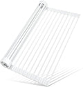 MERRYBOX Roll Up Dish Drying Rack, Silicone Wrapped Over The Sink Dish Rack Foldable Dish Drainer Anti-Slip Dish Racks for Kitchen Sink, Multipurpose Kitchen Sink Drying Rack, 17.5" x 13", White