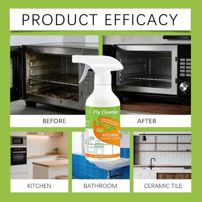 FlyCleanse Spray, FlyCleanse Kitchen Cleaner, Electrolyzed Ion Kitchen Cleaner Spray, Natural Enzyme Formula Liquid Cleaner for Household Appliances & Easy Cleaning Solution (1pc, 300ml)