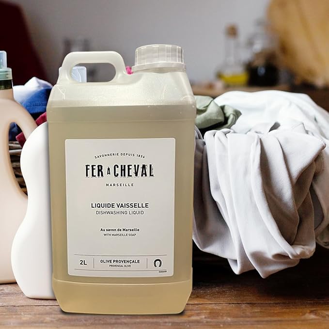 Fer à Cheval Marseille Dishwashing Soap, Olive Oil Based, Made in France - Liquid Dishwashing Refill Soap, 2 L/67.6 fl oz