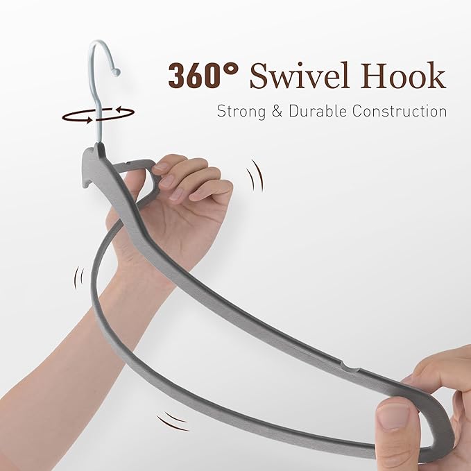 Velvet Hangers 30 Pack, Slim Non-Slip Clothes Hangers Space-Saving for Closet, Heavy Duty for Pants, Coats, Skirts, Jeans, Sweaters and More, Nylon-Flocked, Grey