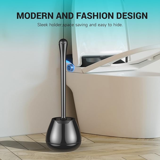 Toilet Brush and Holder, 2 Pack Toilet Bowl Brush with Long Handle, Easy to Hide, Drip-Proof, Easy to Assemble, Deep Cleaning Black