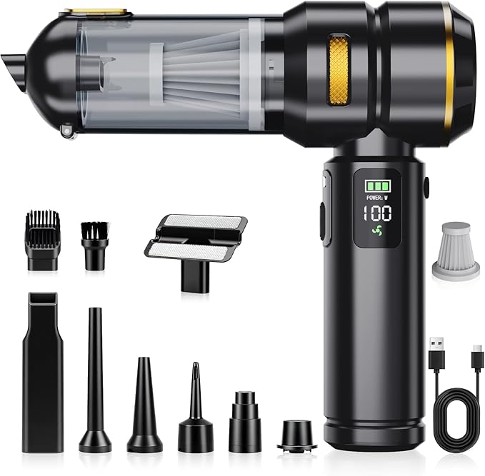 Portable Cordless Handheld Vacuum Cleaner for Car,Smart Display,Dual-Mode:Suction & Blowing,3-Stage Suction Power,One-Touch Dust Emptying,LED lighting,Mini Hand Vacuums for Car,Home,Office,Pet Hair