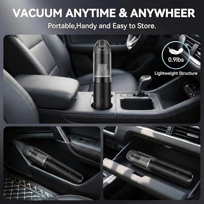 QQT Portable Cordless Handheld Vacuum Cleaner,8000/10000Pa Strong Suction,4-in-1 Mini Vacuum with 2 Modes,Practical and Detachable Nozzles,Lightweight for Home,Office, Car,Pet Hair Cleaning,Black