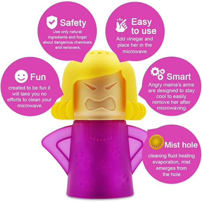 Abnaok Microwave Cleaner, 2 PCS Angry Mama Microwave Cleaner Microwave Oven Steam Cleaner Easily Clean in Minutes Cleans Add Vinegar and Water for Home or Office with English Manual (Blue+Purple)