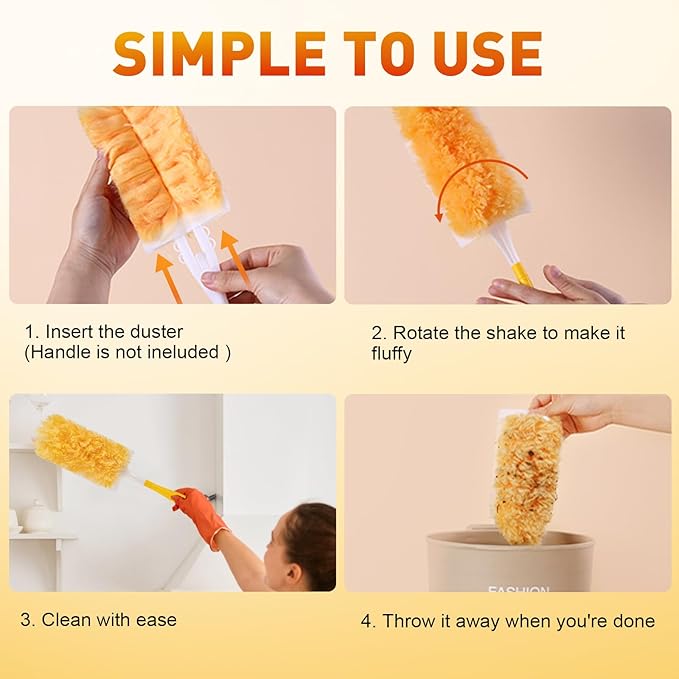 Heavy Duty Duster Refills, Unscented Disposable Dusters Kit for Cleaning Dusting Furniture Blind Ceiling Fan, Multi Surface 360 Feather Duster(25)