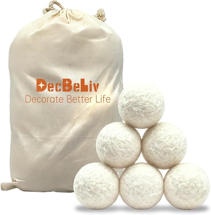 100% Pure New Zealand Wool Dryer Balls, 6-Pack - Natural Fabric Softener Alternative, Reduce Static, Soften Clothes, Shorten Drying Time & Absorb Lint (White)