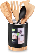 Kitchen Utensil Holder Tableware Storage Bucket, Spoon Chopsticks Fork Drain Rack Utensil Crock for Counter, Household 3-Format Tableware Drainer with Removable Divider and Wooden Base