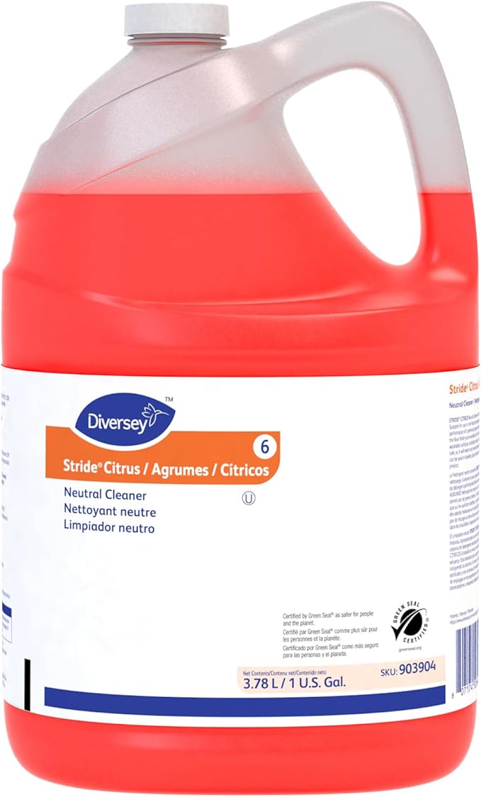 Diversey 903904 Stride Citrus Neutral Cleaner, Commercial Floor Cleaner, Citrus Scent, Concentrate, 1-Gallon (Pack of 4)