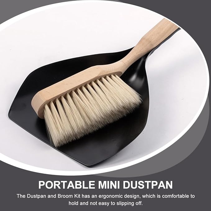 Mini Broom and Dustpan Set with Handle, Handheld Household Cleaning Accessory for Desktop and Office, 2pcs Portable Sweeping Tool for Small Debris Removal