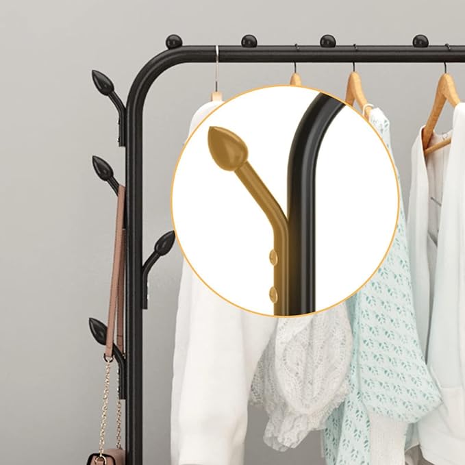 Wardrobe Closet, Portable Clothing Rack for Hanging Clothes,Clothing Storage Shelf,with Storage Shelves,for Cloakroom Bedroom, Design Good Load Bearing Non-Slip Corrosion Resistant Black