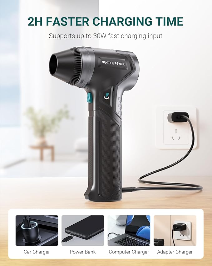 Electric Air Duster-（3 Times the Average Market Wind Force）, Super Power Cordless Duster, Rechargeable Brushless Motor Durable Blower, 3-Gear Adjustable for Keyboard, Car, House, Patio
