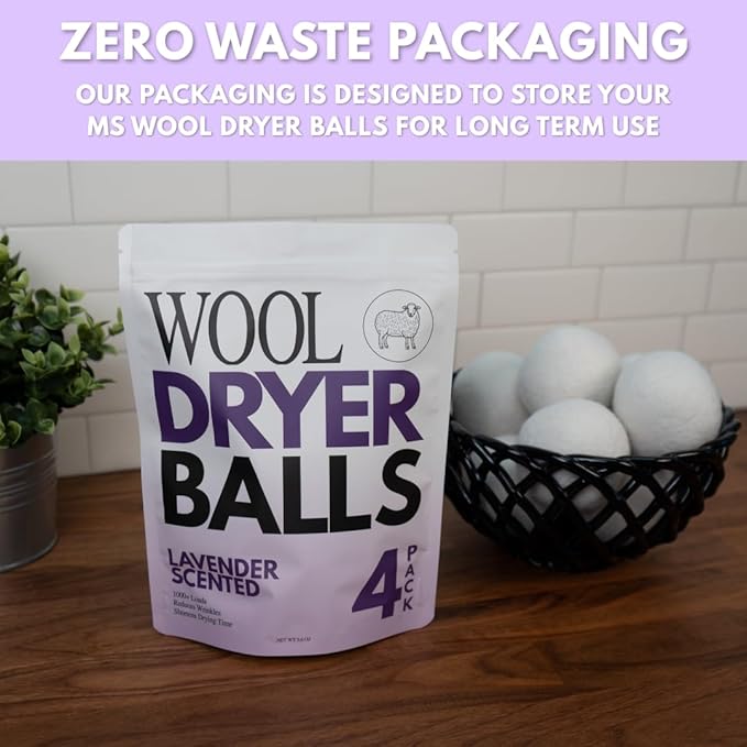 Lavender Scented Wool Dryer Balls – 4 XL Pack – Natural Fabric Softener, Reusable, Reduces Static, Reduces Wrinkles & Shortens Drying Time, Made W/Essential Oil, 100% Pure Wool