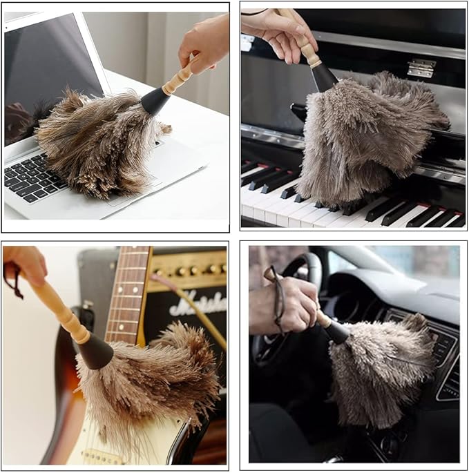 2pcs Ostrich Feather Dusters Natural Feathers Duster with Wooden Handle Natural Ostrich Feathers for Home Cleaning and Office Finishing Duster(2pcs，Length14”
