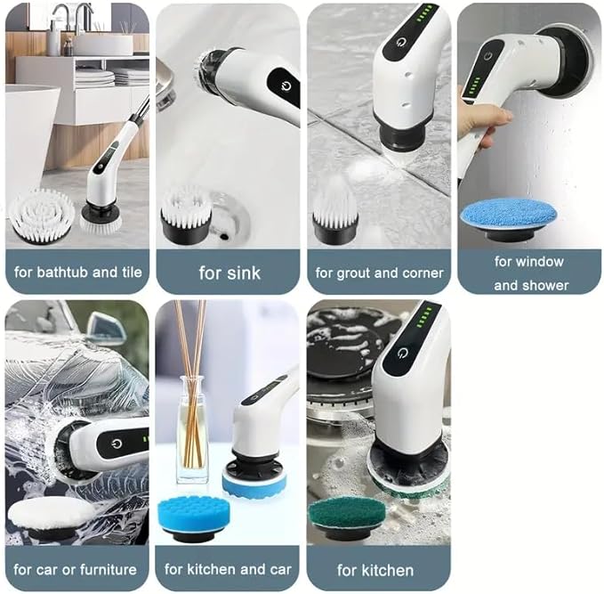 Electric Spin Scrubber,Cordless Cleaning Brush,Shower Cleaning Brush with 8 Replaceable Brush Heads, Power Scrubber 5 Adjustable Speeds for Floor Bathroom Shower Bathtub Glass Car